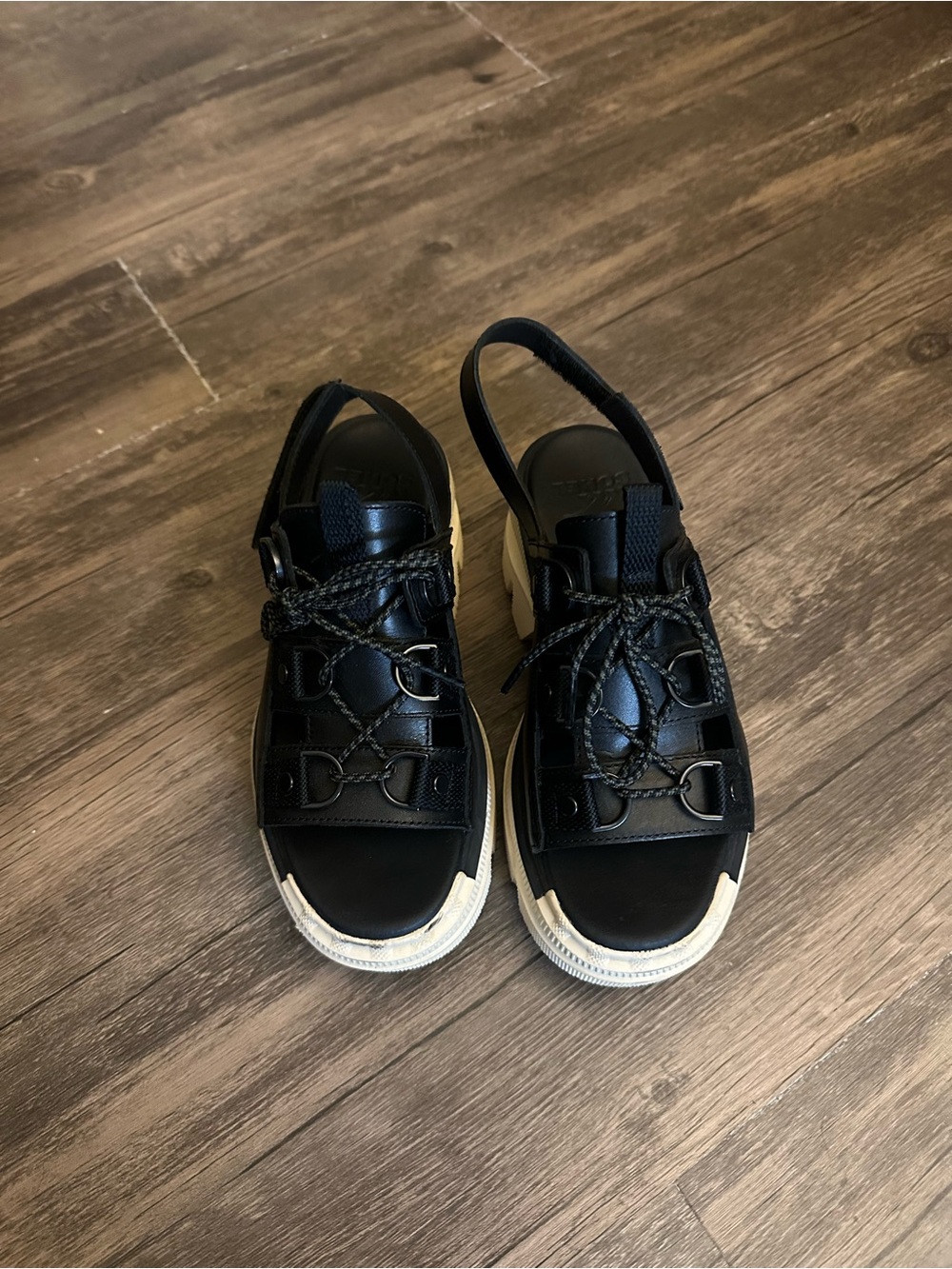 Sorel Black Leather Slingback Sandals with Cream Sole